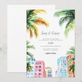 Trouwuitnodiging Miami Strand Kaart (Voorkant / Achterkant)