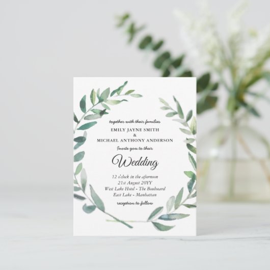 Trouwuitnodiging Moderne Olijfbladeren (Staand voorkant)