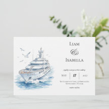 Trouwuitnodiging Nautische Jacht, Elegante Kust
