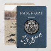 Trouwuitnodiging Navy Blauwe Egyptische Pas Kaart (Voorkant / Achterkant)