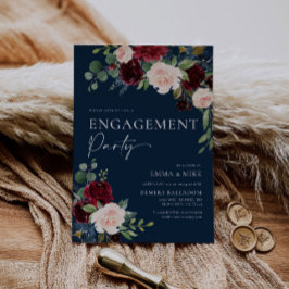 Trouwuitnodiging Navy Bloemen Burgundy Blush Kaart
