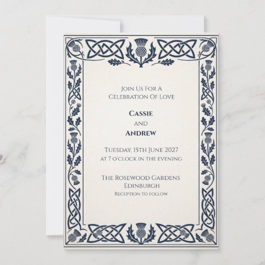 Trouwuitnodiging Navy Celtic Thistle Kaart (Voorkant)