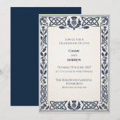 Trouwuitnodiging Navy Celtic Thistle Kaart (Voorkant / Achterkant)