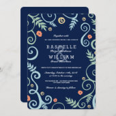 Trouwuitnodiging Navy Elegance Kaart (Voorkant / Achterkant)