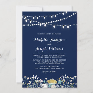 Trouwuitnodiging Navy & Gold Night Garden Kaart