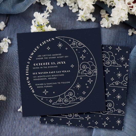 Trouwuitnodiging Navy Maan & Sterren Hemels Save The Date