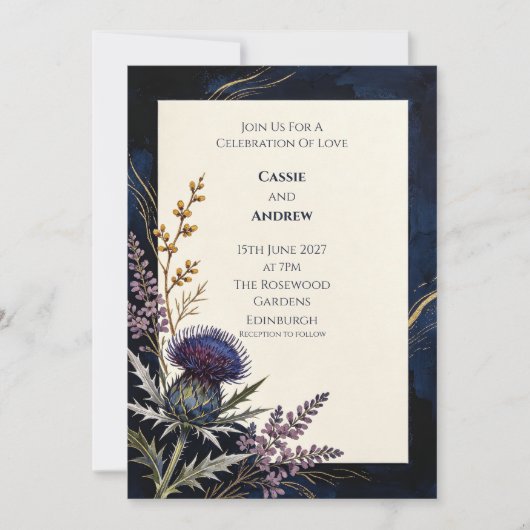Trouwuitnodiging Navy Thistle Koper Kaart (Voorkant)