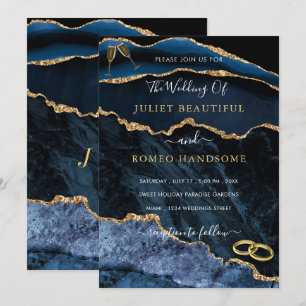 Trouwuitnodiging Navyblauw Goud Ontwerp uw eigen