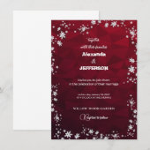 Trouwuitnodiging op veelhoekige bordeauxrode achte kaart (Voorkant / Achterkant)