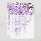 Trouwuitnodiging paarse wisteria in bloei 2024 kaart (Voorkant / Achterkant)