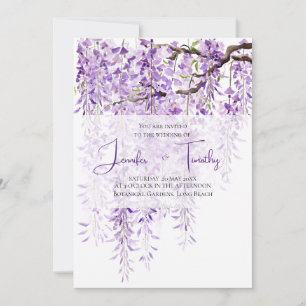 Trouwuitnodiging paarse wisteria in bloei 2024 kaart