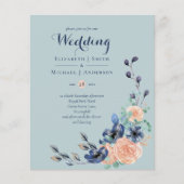 Trouwuitnodiging Paradise Navy Coral Sage Bloemen (Voorkant)