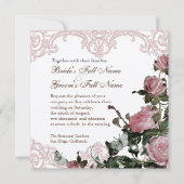 Trouwuitnodiging Parelmoer - Trellis Roos Vintage Kaart (Voorkant)