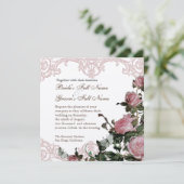 Trouwuitnodiging Parelmoer - Trellis Roos Vintage Kaart (Staand voorkant)