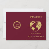 Trouwuitnodiging Paspoort – Burgundy & Champagne Kaart (Achterkant)