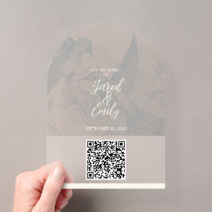 Trouwuitnodiging QR-code Zachte Kolibrie Ontwerp Acryl Uitnodigingen