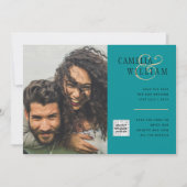 Trouwuitnodiging QR Code Zee Glas Foto Bewaar Datu Kaart (Voorkant)