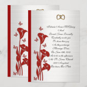 Trouwuitnodiging rode calla lelie en vlinders kaart (Voorkant / Achterkant)