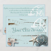 Trouwuitnodiging romantisch strand met schelpen kaart (Voorkant / Achterkant)