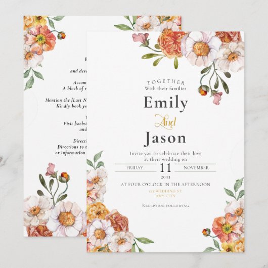 Trouwuitnodiging romantische bloemenoogst kaart (Voorkant / Achterkant)