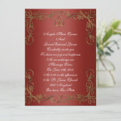 Trouwuitnodiging rood en goud kaart (Staand voorkant)