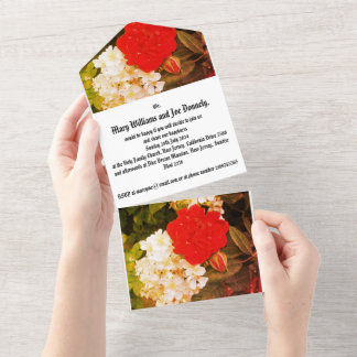 Trouwuitnodiging Rood en Witte Bloemen Foto All In One Uitnodiging