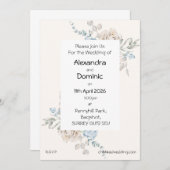 Trouwuitnodiging - roze blauw roos kaart (Voorkant / Achterkant)