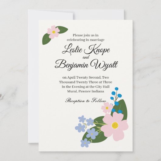 Trouwuitnodiging Roze Bloem Kaart (Voorkant)