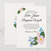 Trouwuitnodiging Roze Bloem Kaart (Voorkant / Achterkant)