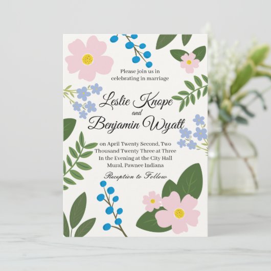 Trouwuitnodiging Roze Bloem Kaart (Staand voorkant)