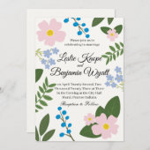 Trouwuitnodiging Roze Bloem Kaart (Voorkant / Achterkant)