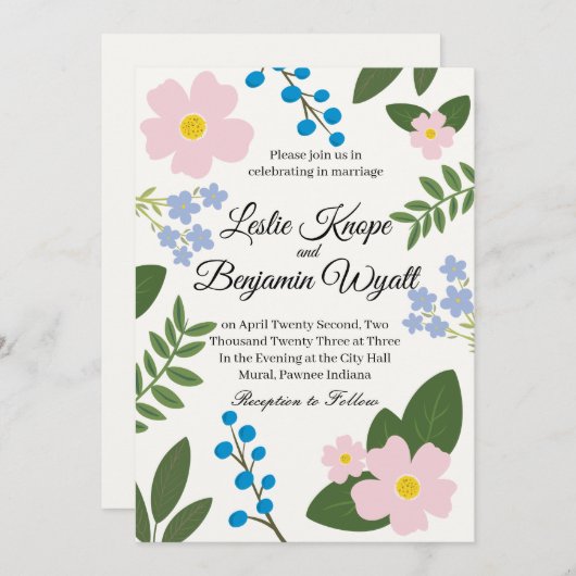 Trouwuitnodiging Roze Bloem Kaart (Voorkant / Achterkant)