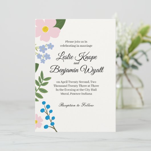 Trouwuitnodiging Roze Bloem Kaart (Staand voorkant)