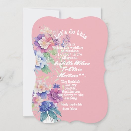 Trouwuitnodiging Roze kleur Bloemen Kaart (Voorkant)