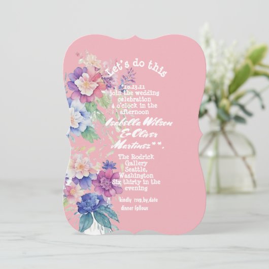 Trouwuitnodiging Roze kleur Bloemen Kaart (Staand voorkant)