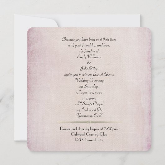 trouwuitnodiging roze linthart met ringen kaart (Achterkant)