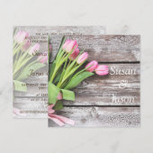 Trouwuitnodiging - Roze Tulpen & Hout Kaart (Voorkant / Achterkant)