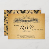 Trouwuitnodiging RSVP Zwart Damast (Voorkant / Achterkant)