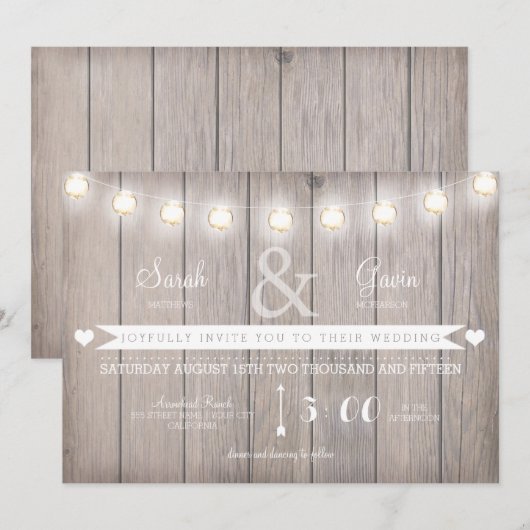 Trouwuitnodiging Rustieke Lichten-aanpasbare tekst Kaart (Voorkant / Achterkant)