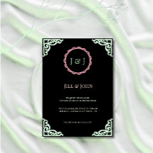 Trouwuitnodiging Saliegroen Art Deco Kaart