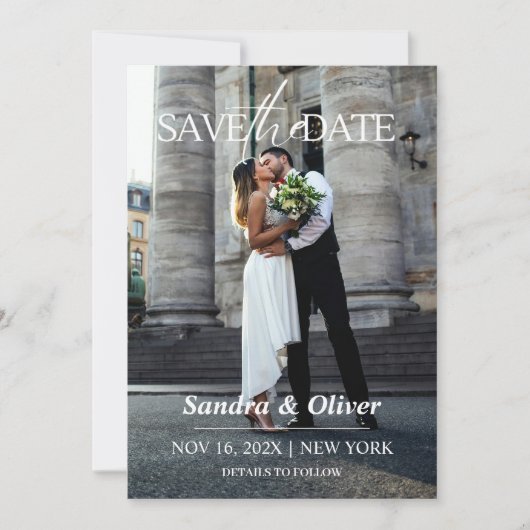 Trouwuitnodiging - Save the Date Grijs Papier Look (Voorkant)