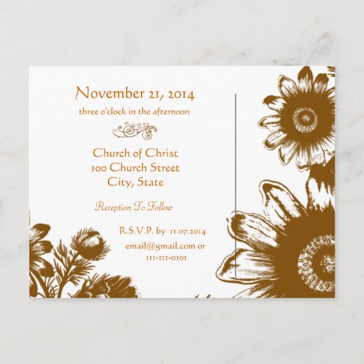 Trouwuitnodiging - Sinaasappel  Flowers Aankondigingskaart (Achterkant)