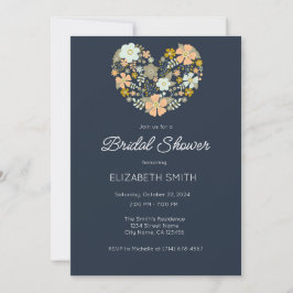 Trouwuitnodiging template met Navy Blauwe Bloemen Kaart