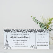 Trouwuitnodiging, Trouwstationery, Parijs Kaart (Staand voorkant)