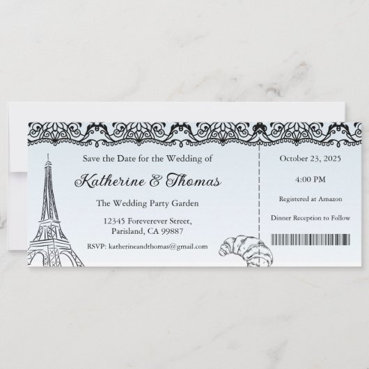 Trouwuitnodiging, Trouwstationery, Parijs Kaart (Voorkant)