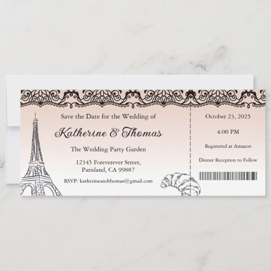 Trouwuitnodiging, Trouwstationery, Parijs Kaart (Voorkant)