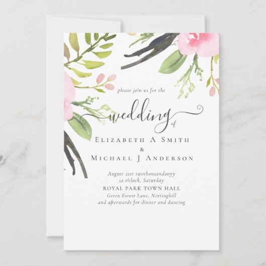 Trouwuitnodiging van hoge kwaliteit in Blush Roze  (Voorkant)