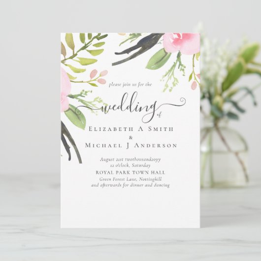 Trouwuitnodiging van hoge kwaliteit in Blush Roze  (Staand voorkant)