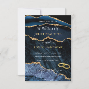 Trouwuitnodiging van marmer met Navy Blue en goud  Kaart