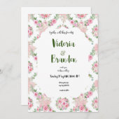 trouwuitnodiging versierd met roze bloem EN Kaart (Voorkant / Achterkant)